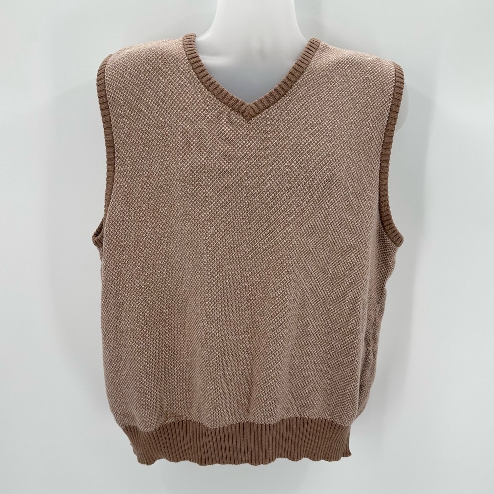 Polo Golf Ralph Lauren Sweater Vest Mens L Tan Knit Cotton Alpaca Vneck VTG Y2K